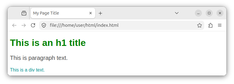 An HTML page with simple CSS styles applied to the body, h1, paragraph, and div elements.