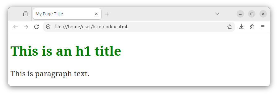 An HTML page with custom CSS styles applied to h1 and paragraph elements.