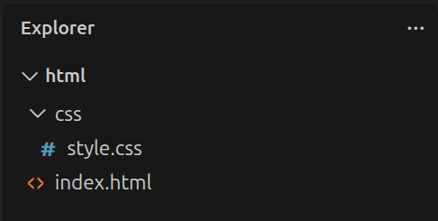 HTML file in one folder and a CSS file in a dedicated css/ subfolder.