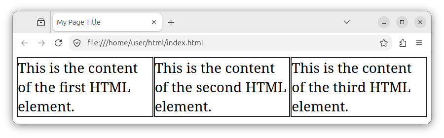 Multiple CSS styled HTML elements positioned in a row.