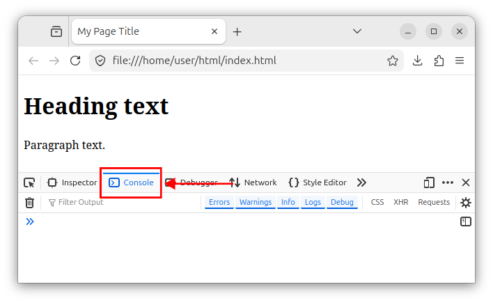 The Developer Tools window in Firefox, showing the Console tab.