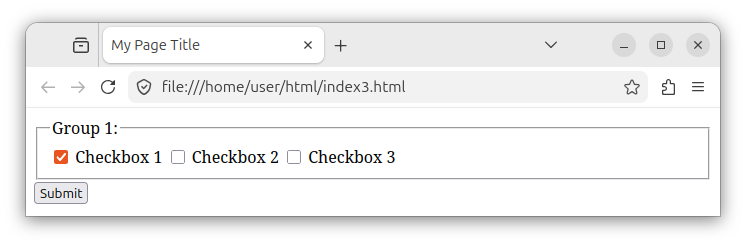 An HTML form with a single group (a fieldset) of checkboxes.