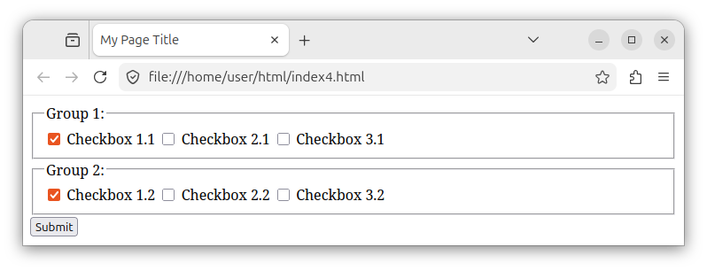 An HTML form with multiple groups of checkboxes.