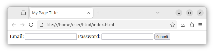 HTML form with email and password fields.