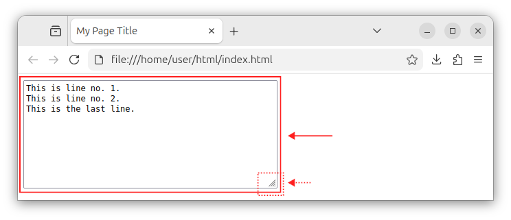 HTML form with a text area showing a multi-line text.