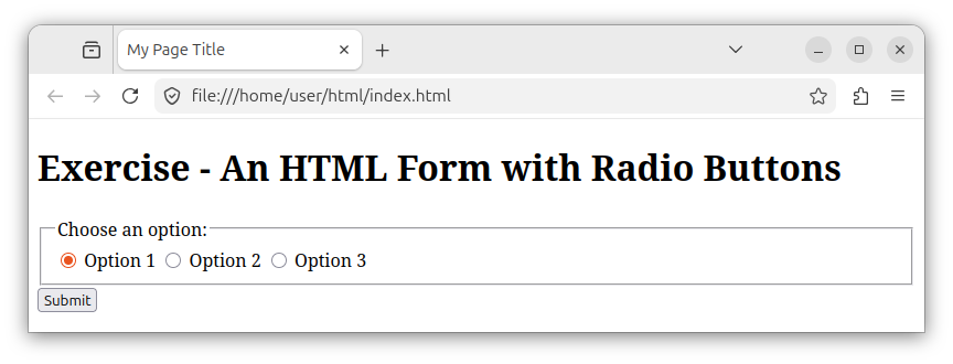 An HTML form with inlined radio buttons and labels.