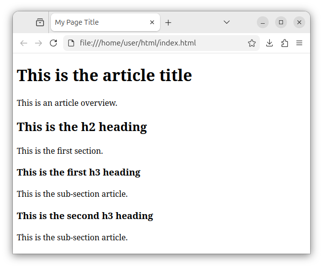 HTML page with h1, h2, and h3 headings.
