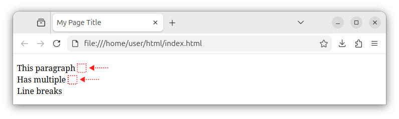 HTML page with multiple line breaks inside a paragraph.