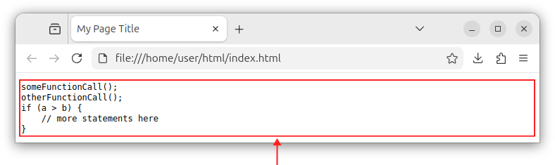 HTML page showing a source code block using the pre and code elements.