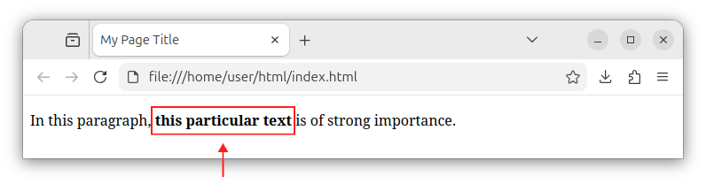 HTML page with a paragraph whose partial text is wrapped with the <strong> element.