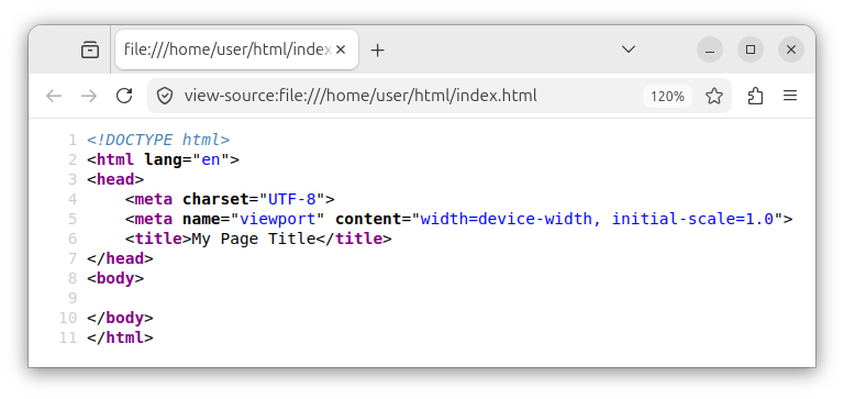 Showing the HTML source code in a browser.