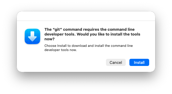 Command line tools installation prompt on macOS.