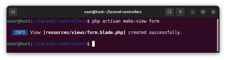 Creating a Blade template/view that displays the HTML form in a Laravel app.