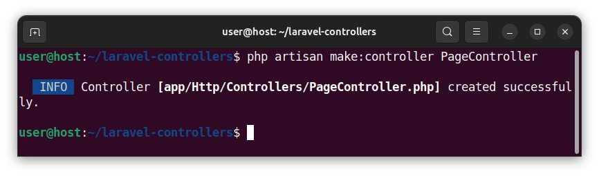 Creating a controller class in a Laravel project.