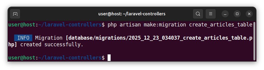 Creating a migration file that creates the articles table.