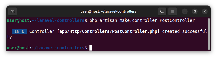 Creating the PostController controller class in Laravel.