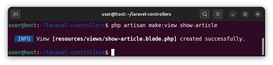 Creating the show-article view in a Laravel project.