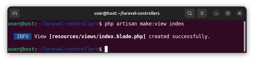 Creating the index view for a Laravel app in the terminal.