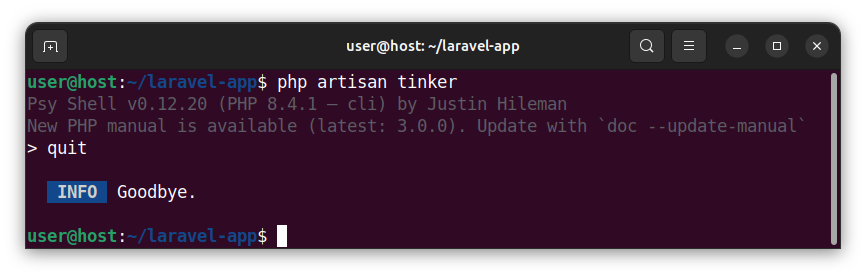 Exiting the Tinker tool.