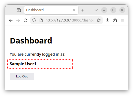 Displaying the authenticated user's name in a Blade template.