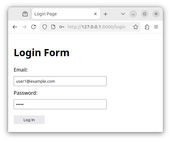 The login form used to authenticate the user.
