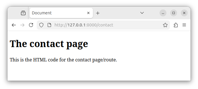 The contact route showing the HTML code in Laravel.