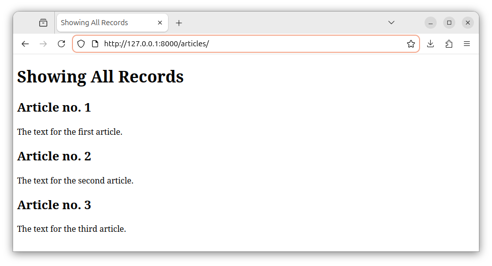 Using a controller to fetch and display all table records in a browser in a Laravel app.