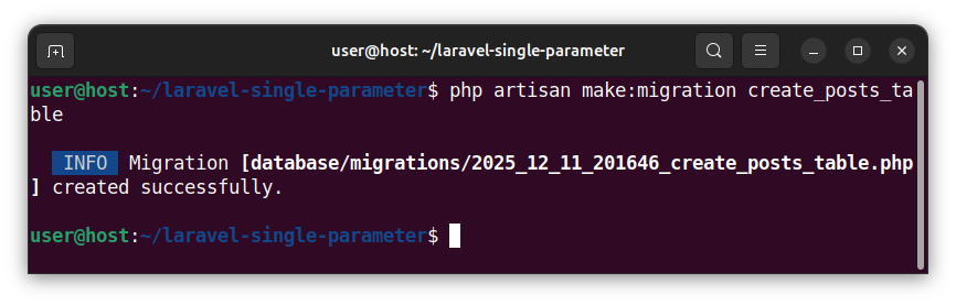 Creating a migration file that will create the posts table in a Laravel app.