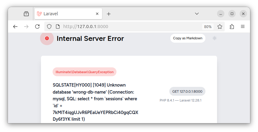 Detailed error message when APP_DEBUG is set to true