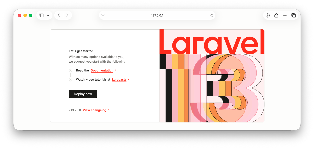 The default Laravel application welcome screen in a Safari browser on macOS.