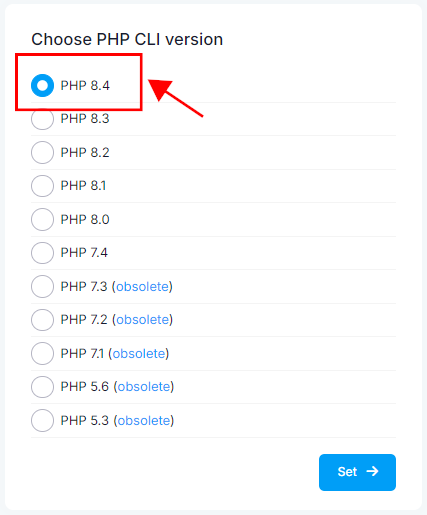 Setting the PHP version for the command-line interface.