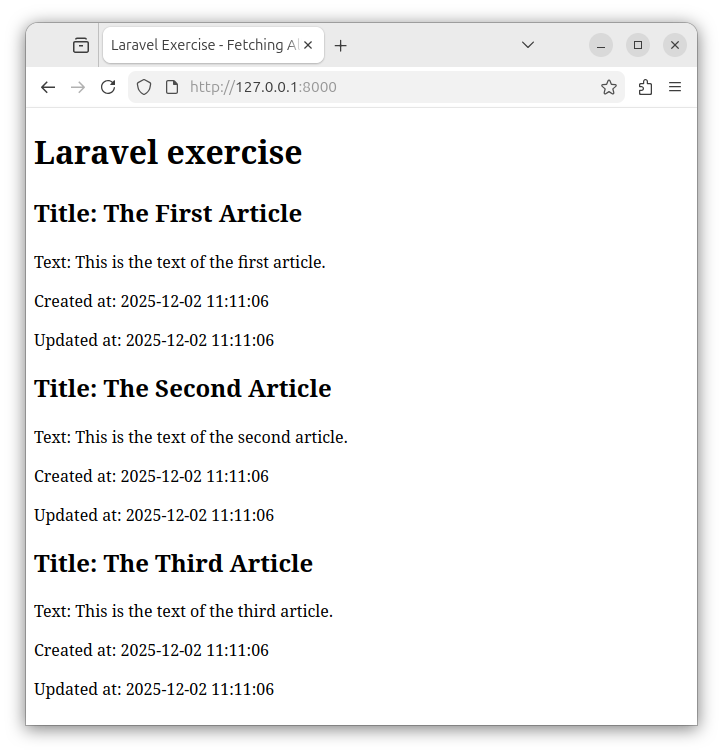 Showing all the table records in a Laravel app.