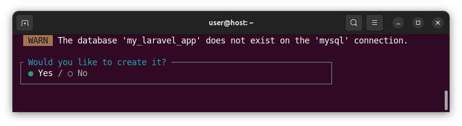 Laravel installer - creating a database confirmation dialog.