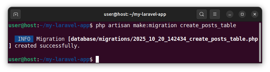 Creating a Laravel migration file that creates a table