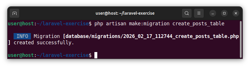 Creating a migration for the posts table in Laravel.