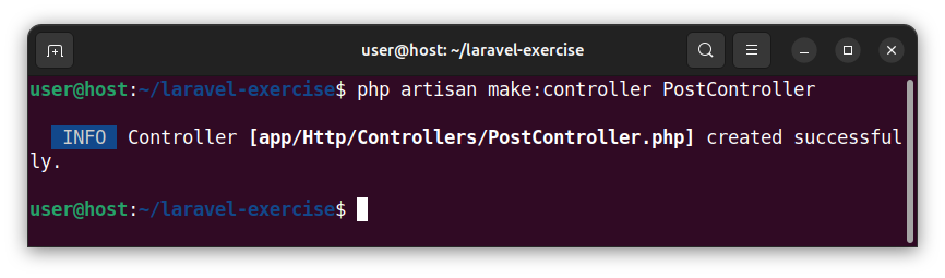Creating the PostController controller class in Laravel.