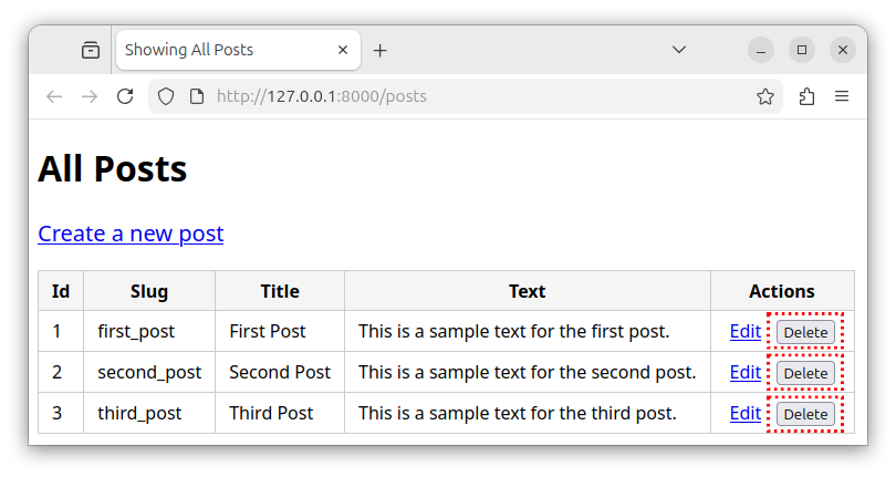 Laravel page showing multiple records with multiple Delete forms.