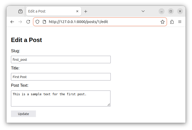 A form used for editing a given record.