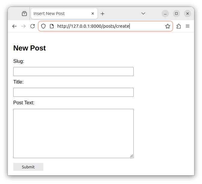 A form used to insert a new post into a database.