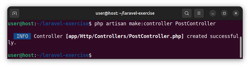 Creating a PostController controller class using the Artisan command.