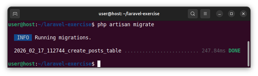 Running a migration that modifies a schema and creates a posts table in our database.