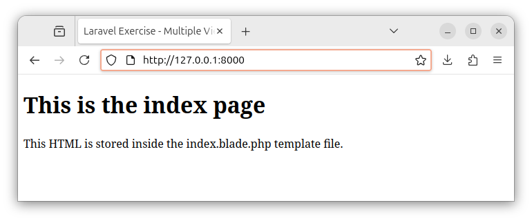 The contact route showing the HTML content from a Laravel template file