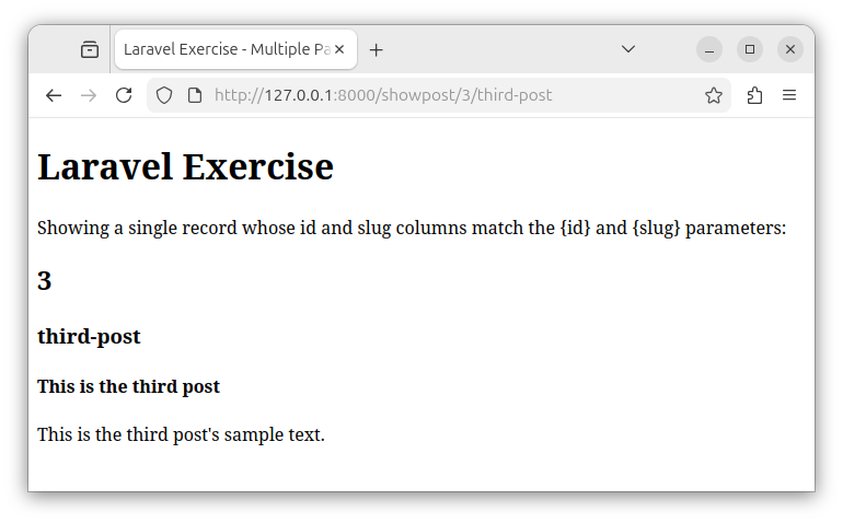 Browser displays a different record based on the supplied parameter values.