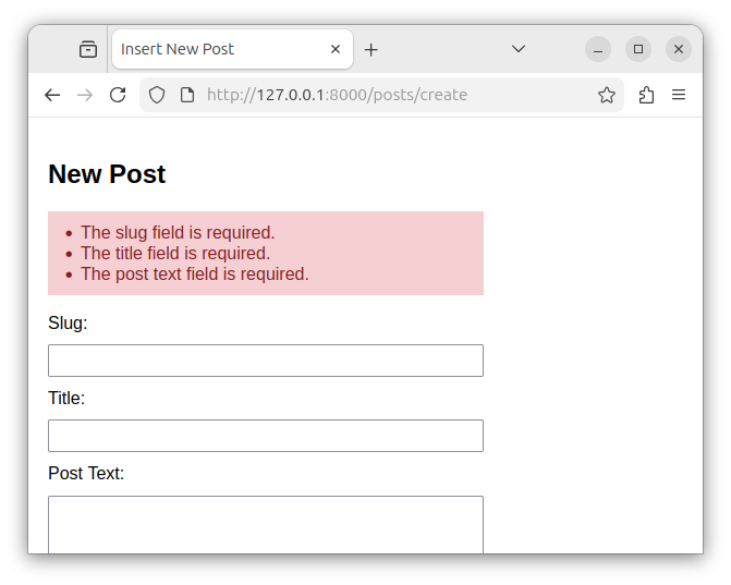 A form in a laravel app showing validation errors.