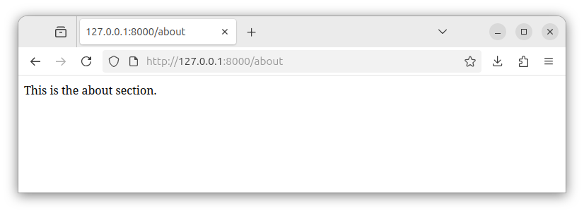 The about route and a message in a Laravel app
