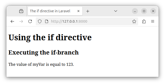 The output of a Laravel template using an if directive and multiple HTML tags.