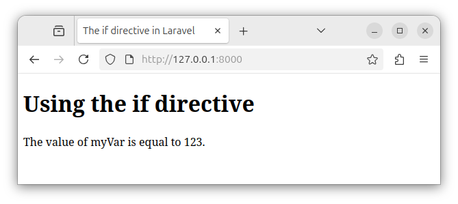 The output of a Laravel template using an if directive and having a single HTML tag inside the branch.