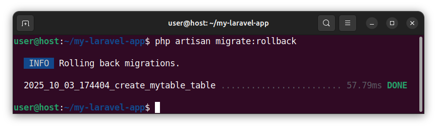 Rolling back the migration in Laravel