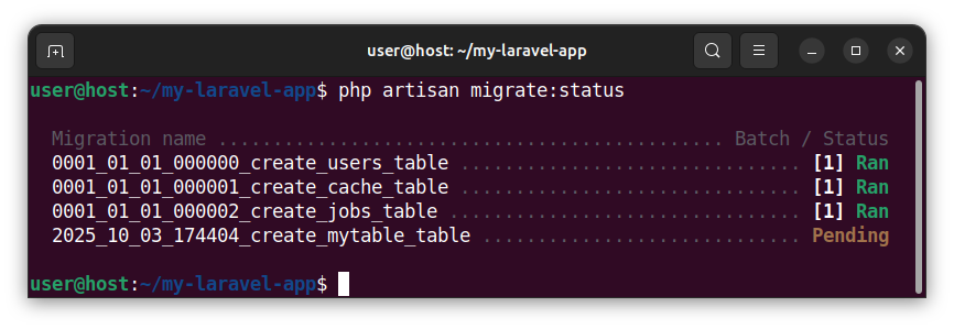 Checking the status of Laravel migrations