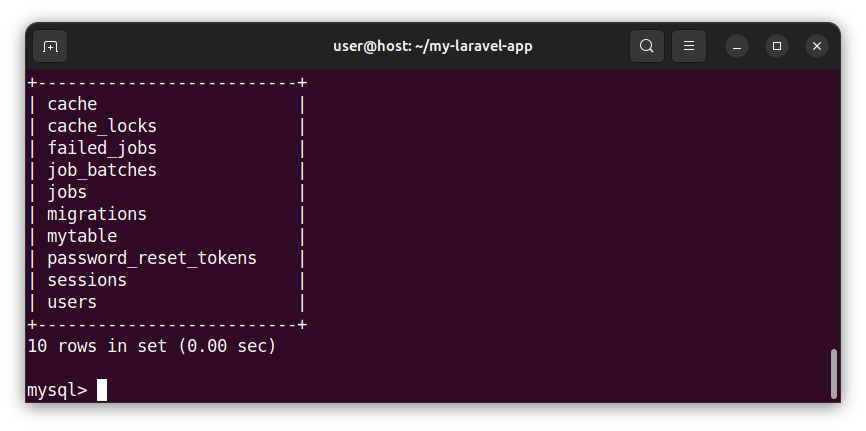 The newly created table in a database